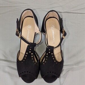 Getmorebeauty Women’s Black Suede Platform Block Heals Size 36